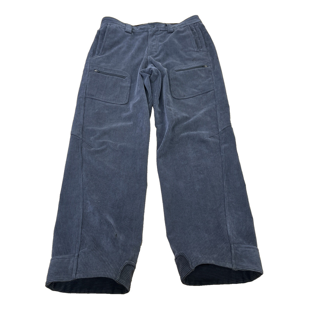 LL Bean Pants Men 36 Gray Corduroy Double Knee Fleece Lined Field Cargo Gorpcore